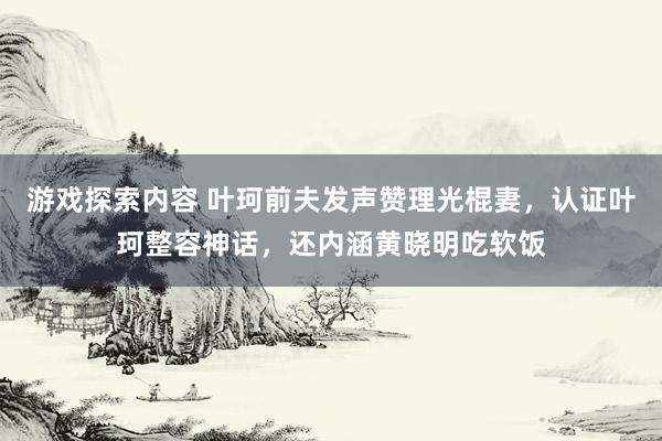 游戏探索内容 叶珂前夫发声赞理光棍妻，认证叶珂整容神话，还内涵黄晓明吃软饭