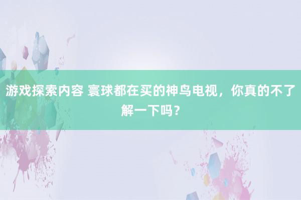 游戏探索内容 寰球都在买的神鸟电视，你真的不了解一下吗？