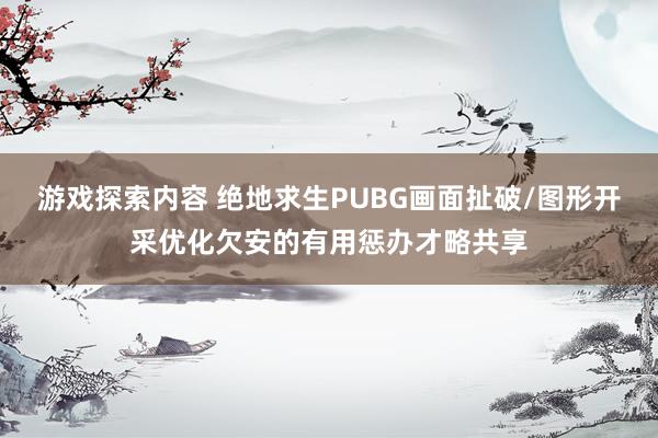 游戏探索内容 绝地求生PUBG画面扯破/图形开采优化欠安的有用惩办才略共享