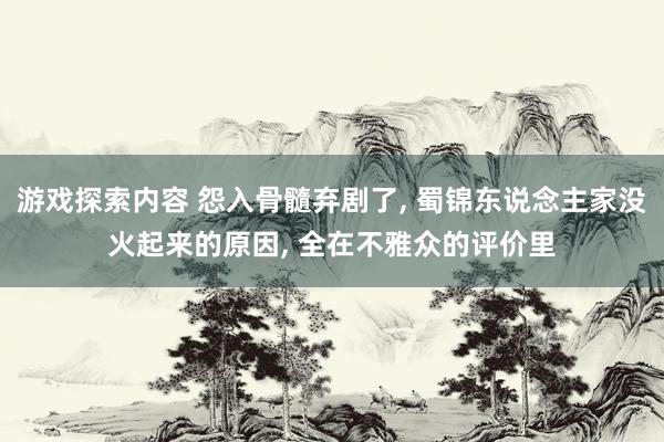 游戏探索内容 怨入骨髓弃剧了, 蜀锦东说念主家没火起来的原因, 全在不雅众的评价里